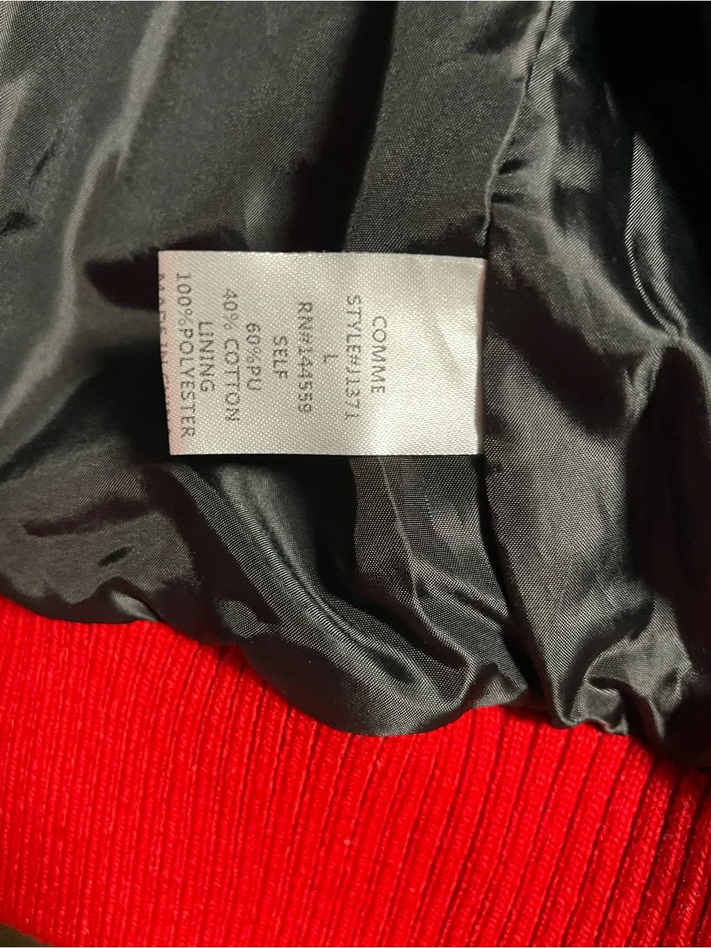 Kids Black Faux Leather Bomber Jacket with Red & Gray Trim